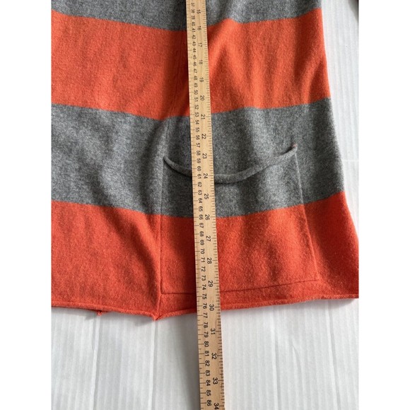 Pure Amici Cashmere Cardigan Orange Gray Striped Open Front Pockets - Picture 11 of 12